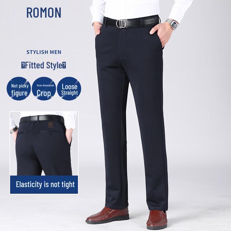 ROMON Men's Business Casual Straight-Leg Stretch Trousers