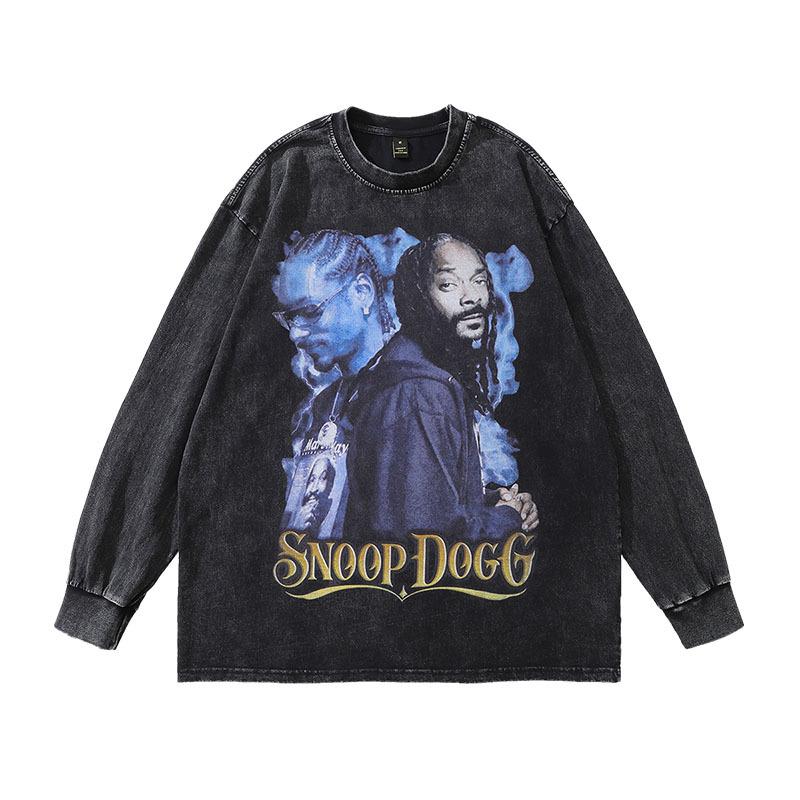 European And American High Street Retro Angel Washed Long-Sleeved T-Shirt Men'S And Women'S Street Trendy Brand Old Versatile Bottoming Top