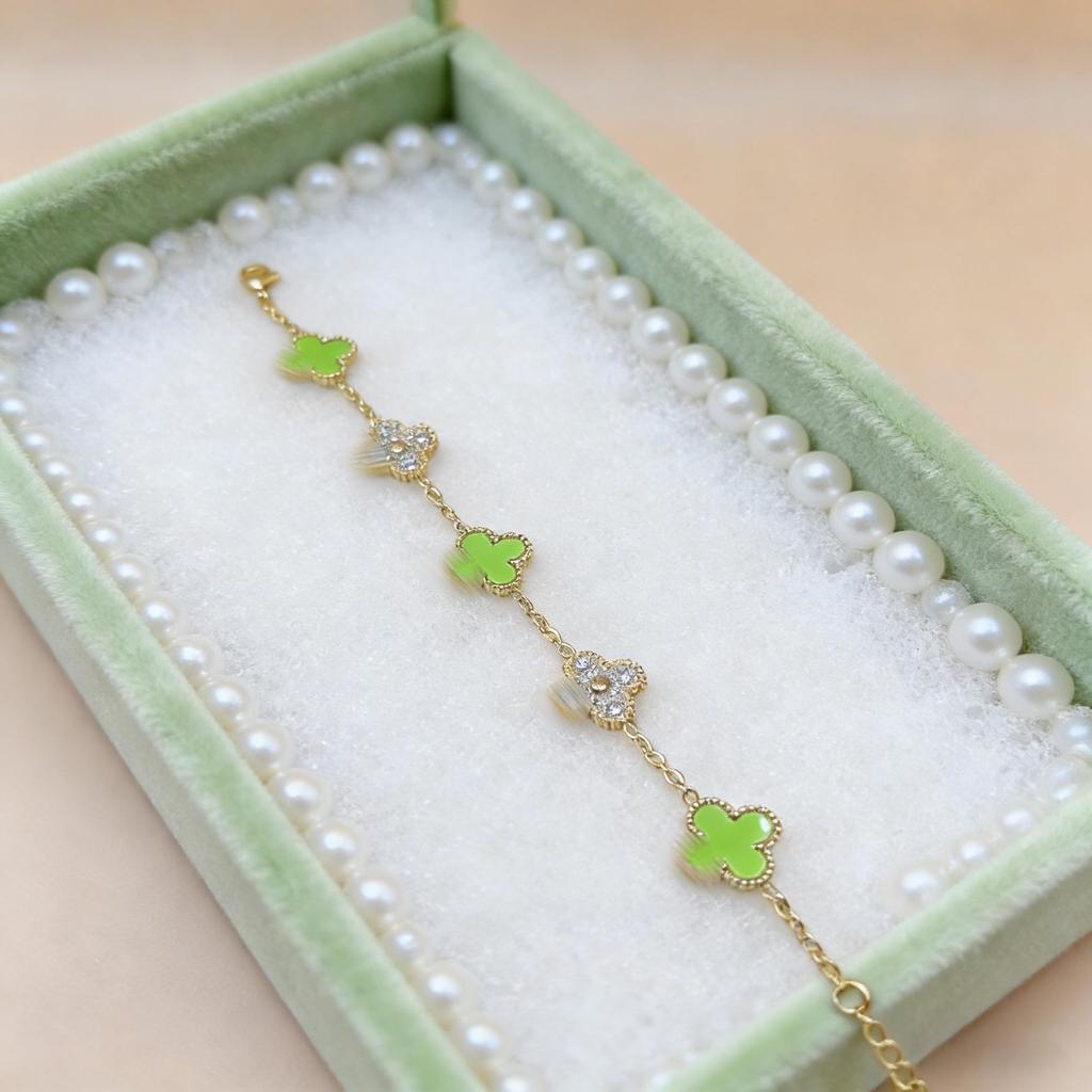 Stainless Steel Four-Leaf Clover Bracelet - Electroplated 18K, New Style Flower Language Series