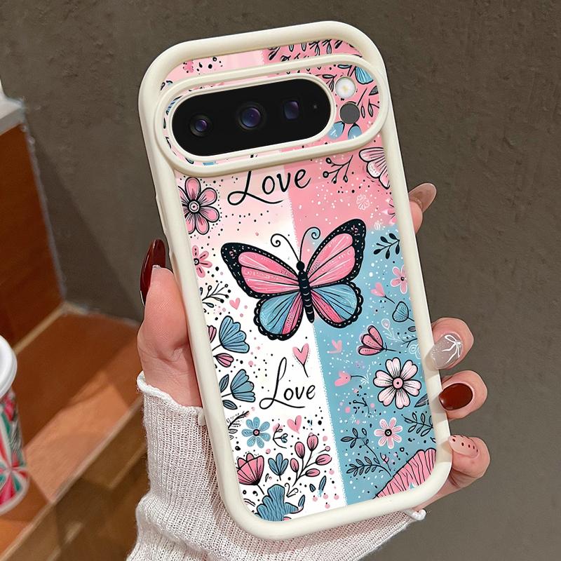 Blue Pink Butterfly Floral Pattern Case For Google Pixel 10 Pro XL Shockproof Bumper Silicone Cover For Pixel 9A 9 8 7 Pro 8A 7A