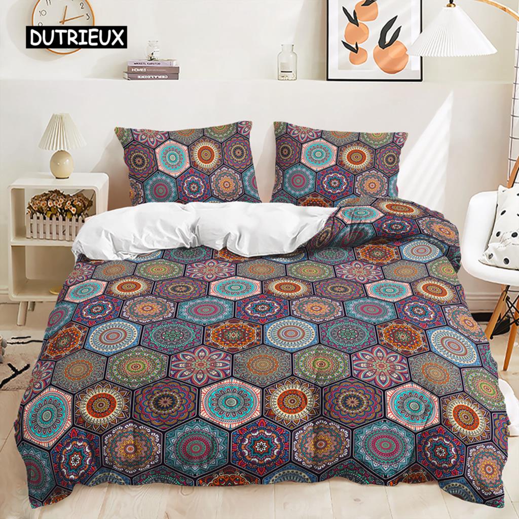 Bohemian Bedding Set Boho Flowers Duvet Cover Exotic Nationality Pillowcases Queen King for Woman Couple Bedroom Decorations