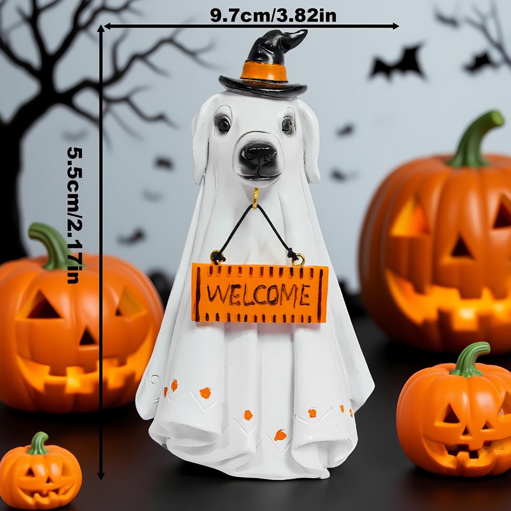 Creative Cute Ghost Statue Puppy Kitten Duck Calf Resin Figurines Halloween Decoration Hanging Ornaments Home Party Decor Crafts