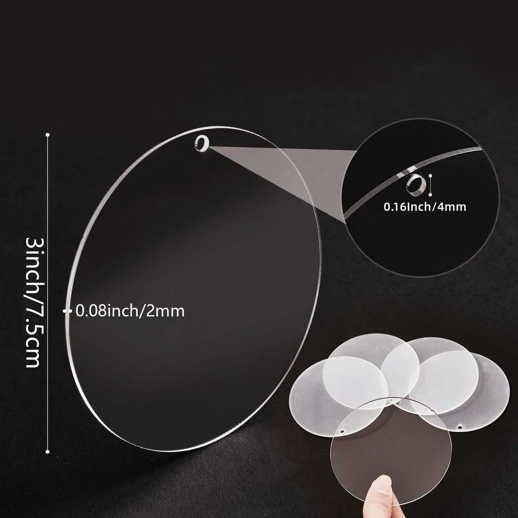 3/4 Inch Round Acrylic Blanks with Holes,Discs Clear Circles Sheet Ornaments for Festival Deco and Craft Projects DIY Keychains