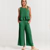 Sommer Jumpsuit for kvinner Komfortabel Uformell Ermeløs Plissévest Bukser med brede ben Ni-punktsbukser Uformell dress