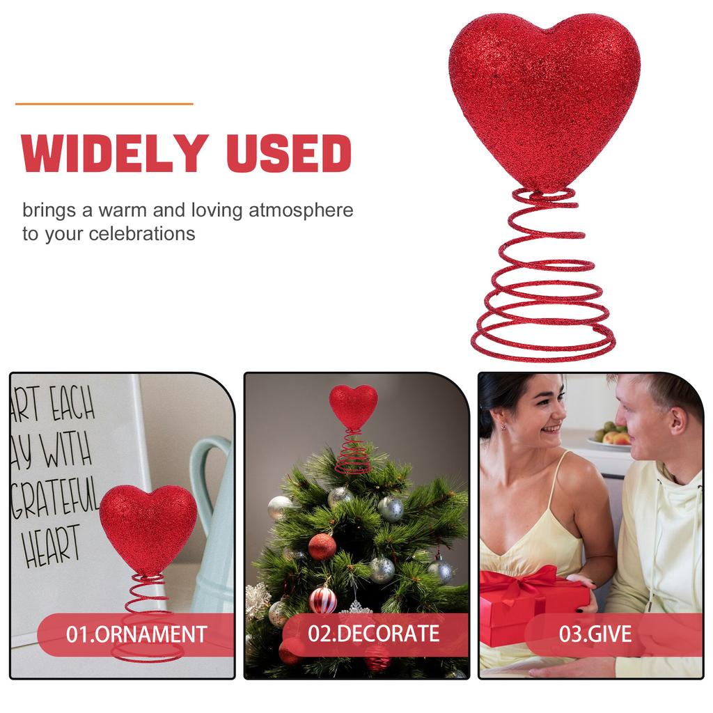Red Heart Valentine Decoration Glitter Tree Top Ornament Romantic Wedding Party Supplies Valentine's Day Decor