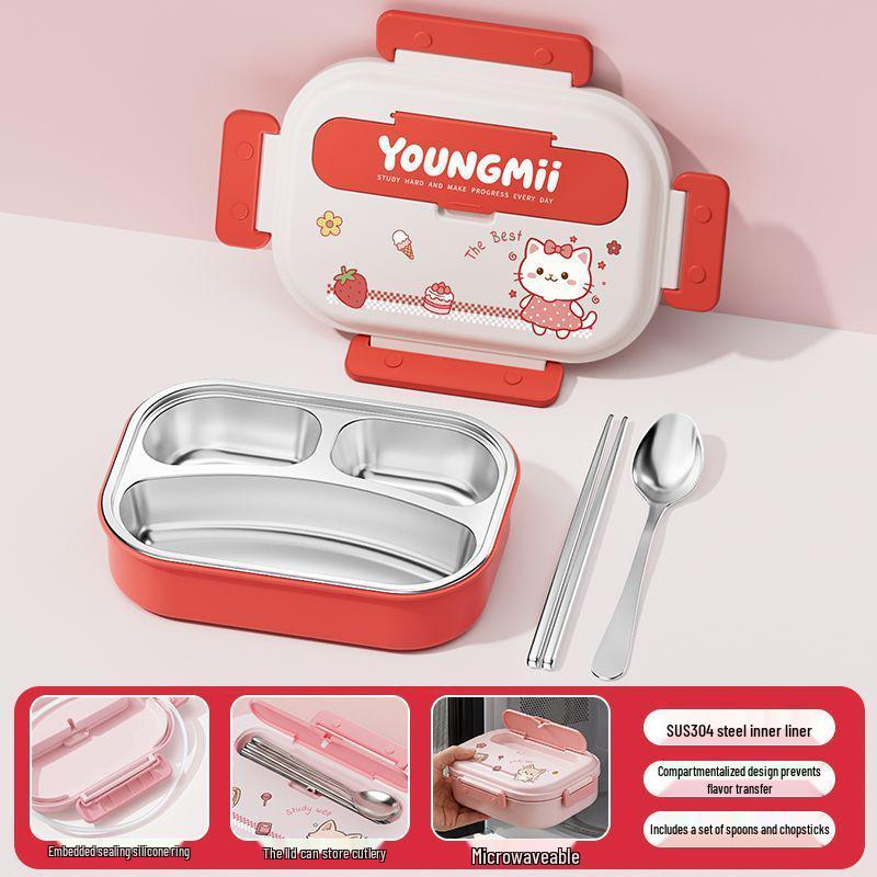 304 Stainless Steel Insulated Bento Box - Student Lunchbox with Food Compartments