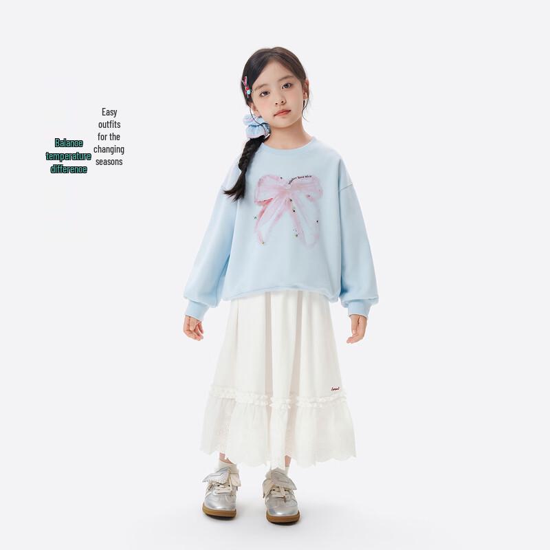 Girls' Contrast Bowknot Knit Sweatshirt