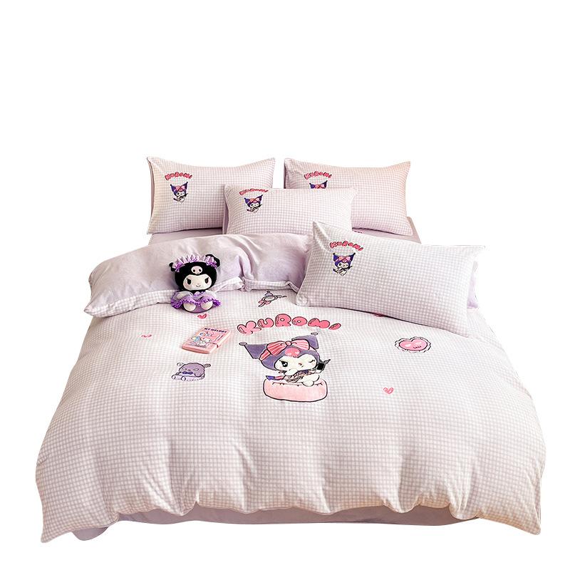 Cat Thickened Milk Fleece Four-Piece Set Cartoon Sticker Embroidered Fleece Quilt Cover Student Three-Piece Set