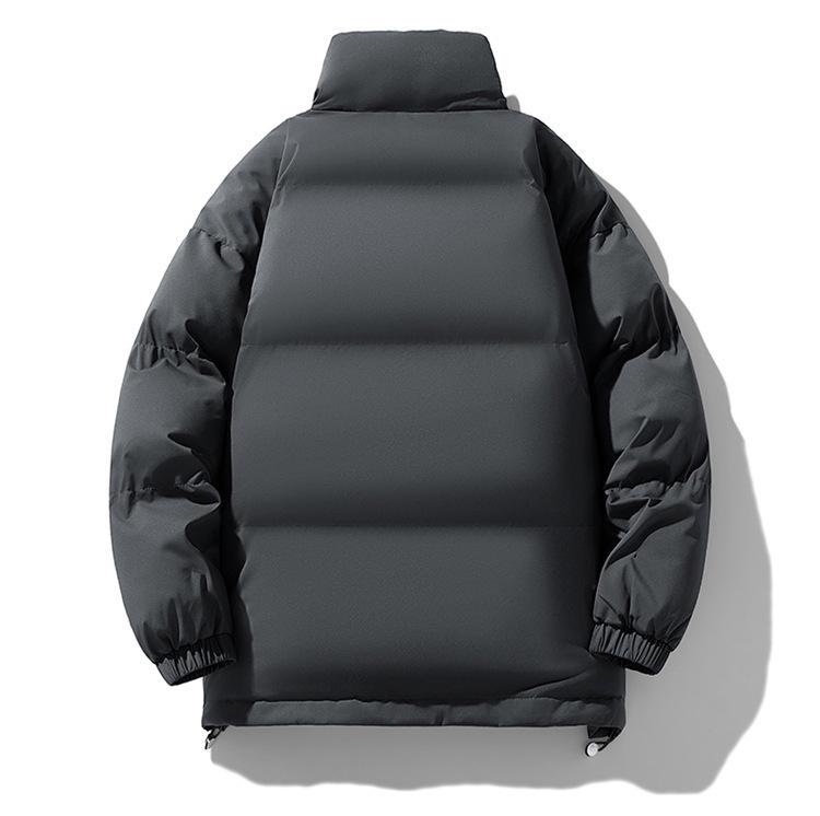 Men's Winter Cotton Jacket: Thickened, Loose, Trendy Stand-Up Collar Outerwear, Versatile Solid Color for Couples.