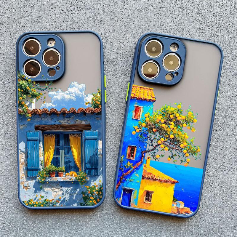 Hand Painted House scenery Phone Case For iPhone 13 12 11 Pro Max Mini 15 14 7 8 Plus Pro Max SE2 X XR XS Shockproof Matte Cover