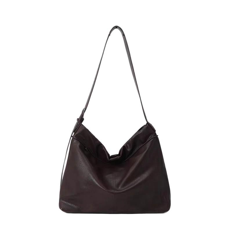 Vegetable-Tanned Leather Hobo Bag Large Capacity Tote Shoulder Crossbody Daily Commute Urban Minimalist Style