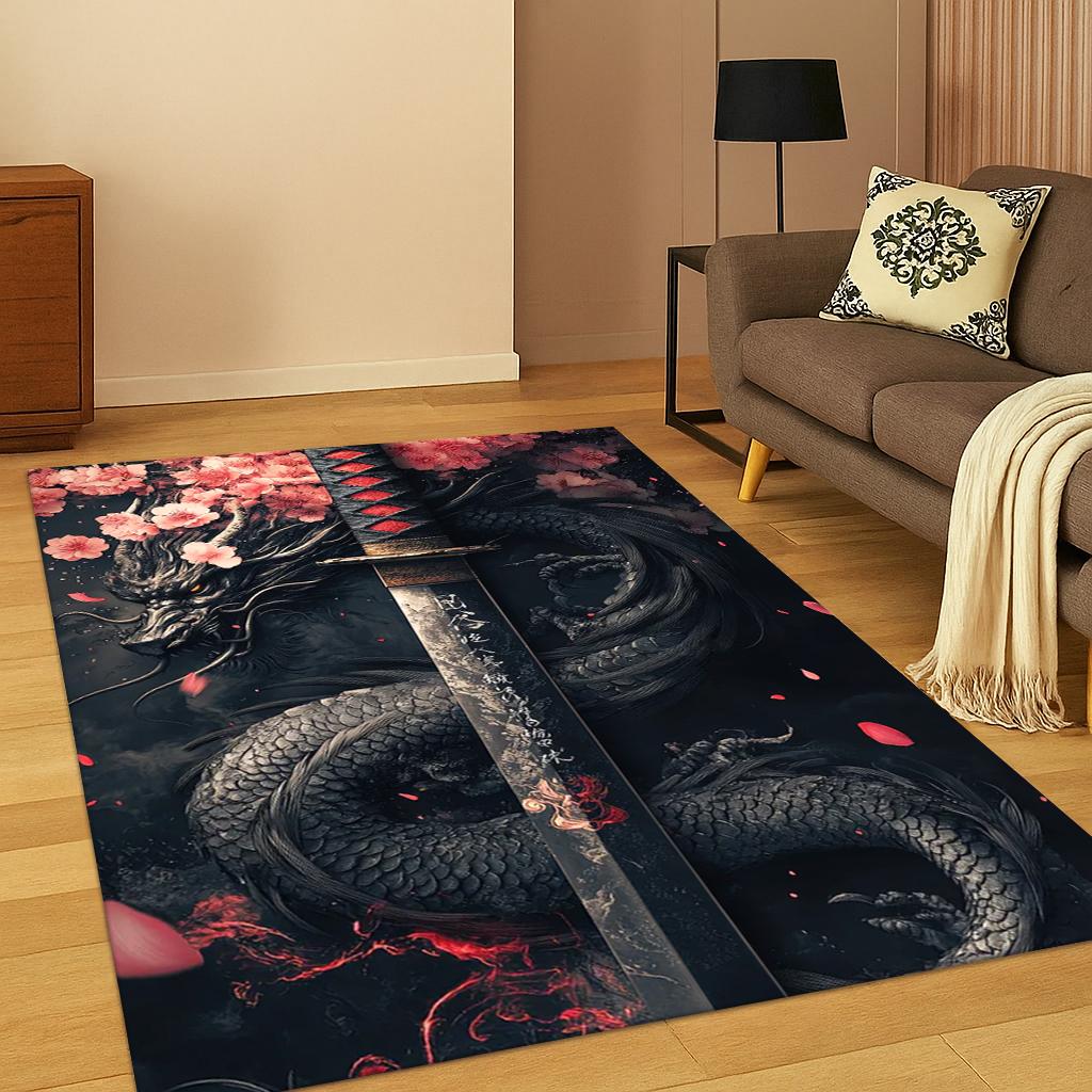 3D Gothic Skeleton Snake Magic Sword Carpet Rug for Living Room Sofa Home Bedroom Kitchen Doormat Decor,Playroom Non-slip Mat