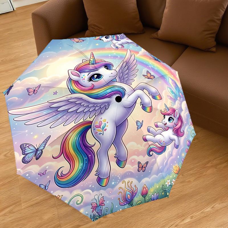 1PC Unicorn Rainbow Umbrella-8-Rib Reinforced, Automatic Open, Lightweight & Durable, Fashion Accessory for Outdoor, J0406