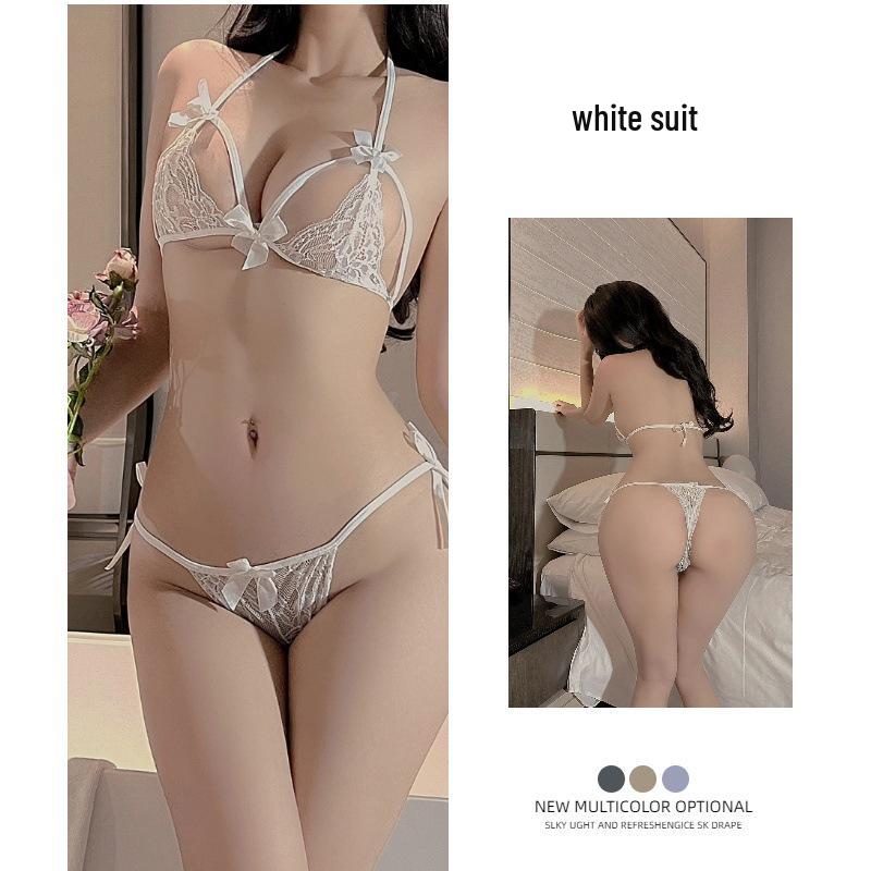 Sexy Three-Piece Lace Lingerie Set - Sheer, Chest-Enhancing Bra & Temptation Lacing Panties