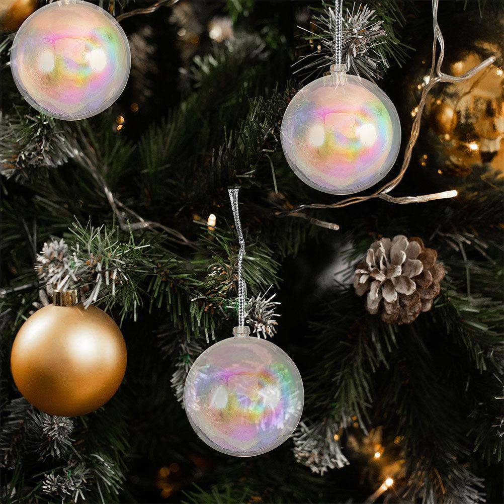 10Pcs Christmas Tree Wish Balls Clear Plastic Iridescent Fillable Ornament Baubles DIY Hanging Decorations Christmas Balls