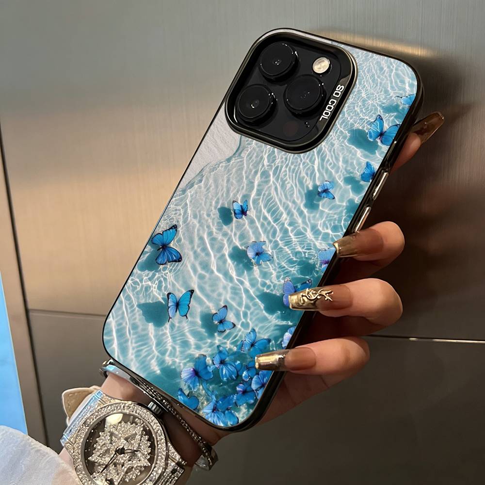 

Blue Butterfly Ocean wave Phone Case For IPhone17 16 11 12 13 14 15 16 Pro Max Plus Cover Colored Silver Funda Bumber iPhone13ProMax