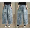 DIMANAF 2025 Plus Size Autumn Jeans New Long Pants Floral Print Women Loose Denim Trousers Big Size Casual