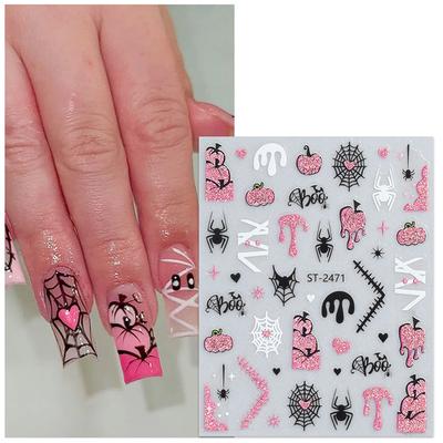 Happy Halloween 3D Nail Art Stickers Nail Decoration Little Spider Pumpkin Ghost Funny Glitter Witch Hat Skeleton Manicure Decal