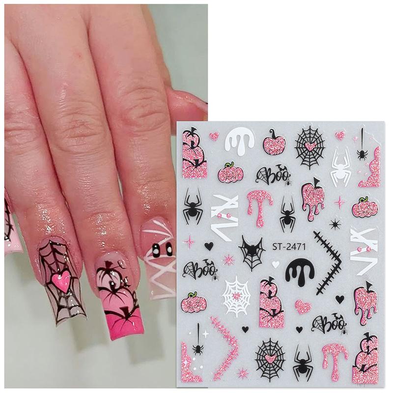 3D Halloween Nail Stickers Little Spider Pumpkin Ghost Funny Glitter Nail Decals For Festival Nail Decor Manicure Sliders