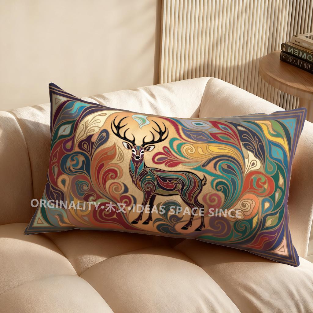2D Colorful Deer Pattern Pillow Cover Suitable For Sofa Bedroom Car Pillow Cover Cushion Rectangular Back Cushion