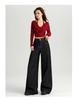 Damen 2024 Herbst Dunkelblaue High-Waist Wide-Leg Jeans - Bodenlang, Lockere Passform.