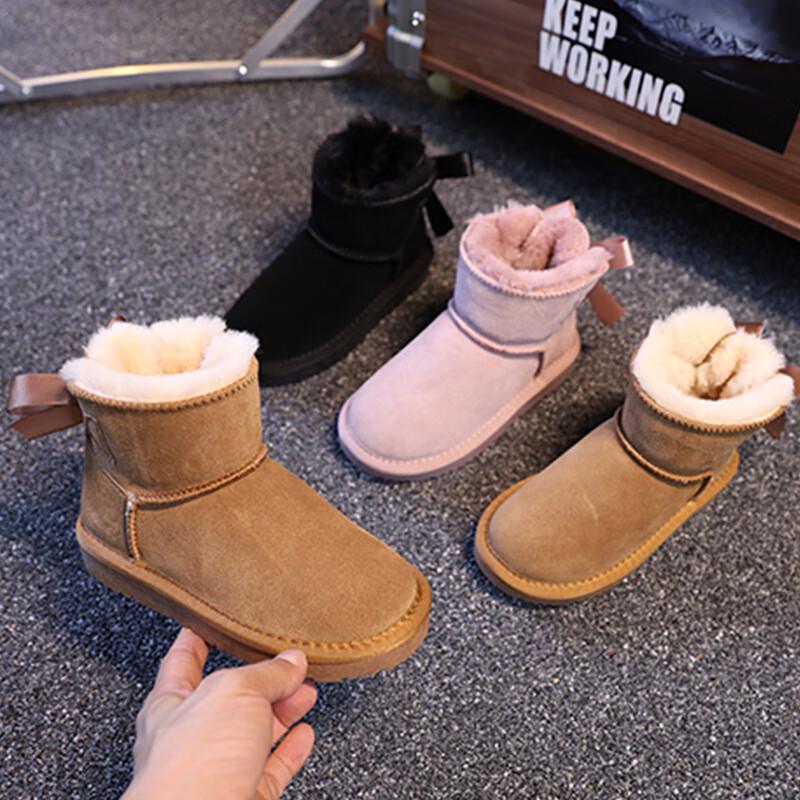 Shenbaolai Kids  Cowhide Winter Snow Boots
