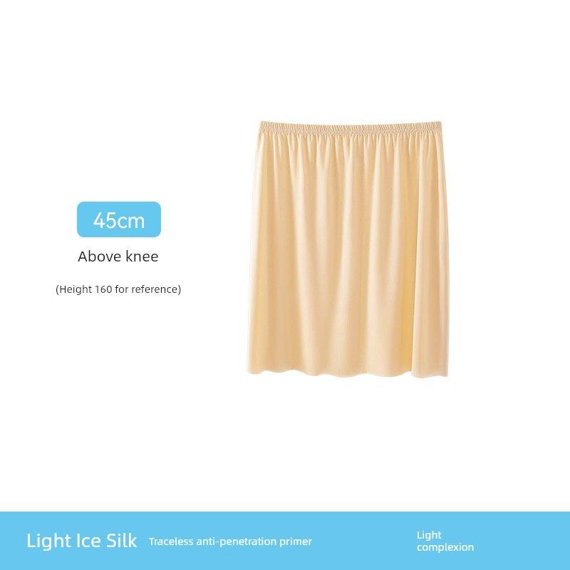 

Underskirt Slip Dress Mid Length Long Length Summer Ultra-Thin Ice Silk Inner Wear Skirt Women s Safety Skirt Flesh-Colored Anti-Transparent Skirt [Single Pack 45cm] light skin color L