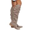 Fashion Girls Solid Suede Button Zipper Side Leisure Chunky Knee High Boots Woman Casual Long Botas Shoes