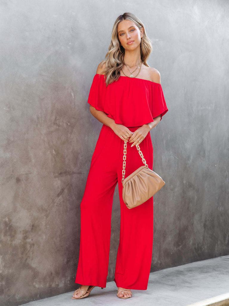 Summer Women's Temu One-Shoulder Fashion Chic Casual Wide Leg Jumpsuit for Women
