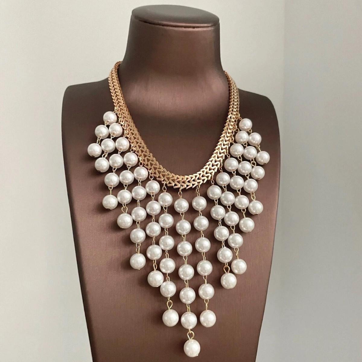 

French Exaggerated Design Multi-layered Long Pearl Tassel Necklace for Women Retro Temperament Bride Wedding Jewelry Accessories золотий