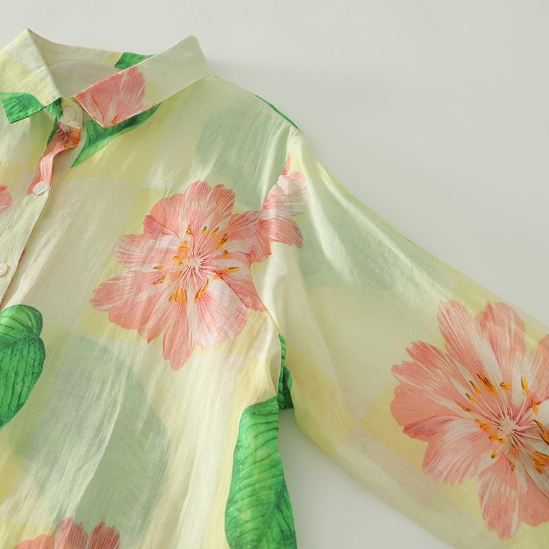 DIMANAF 2025 Autumn New Plus Size Women Blouse Tops Shirts Tees Casual Loose Print Floral Cotton Long Sleeve