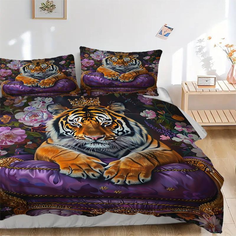 

3pcs Royal Tiger Print Duvet Cover Set, Soft Comfortable Duvet Cover,Guest Room (1*Duvet Cover + 2*Pillowcase, Without Core) yy251104184 135x200cm