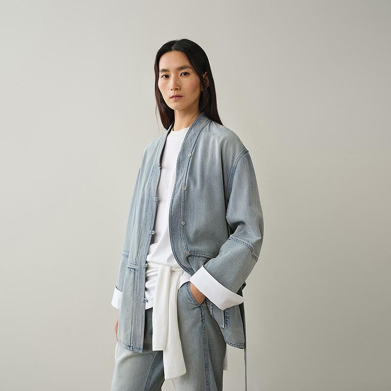 Less Loose Fit Stand Collar Denim Jacket