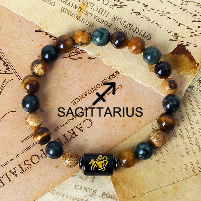 12 Constellation Zodiac Signs Bracelet Men Women Natural Tiger Eye Stone Beaded Couples Bracelets Scorpio Birthday Beads Jewelry