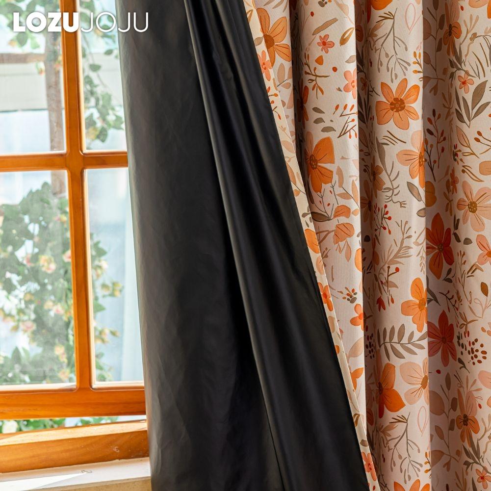 1PC LOZUJOJU French Vintage Orange Floral Print Blackout Curtain 100% Blackout Versatile Curtain for Bedroom Living Room Balcony Window for Home Decor