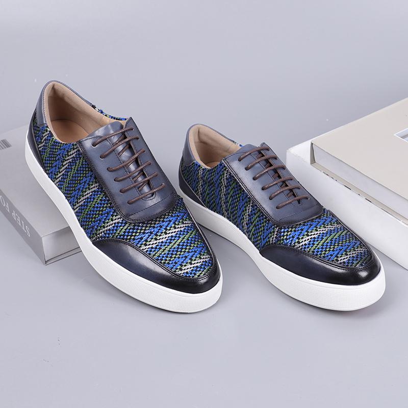 New 2025 Spring Men Genuine Leather Casual Sneakers Knitting Stitching All Match Men Street Travel Flat Footwear