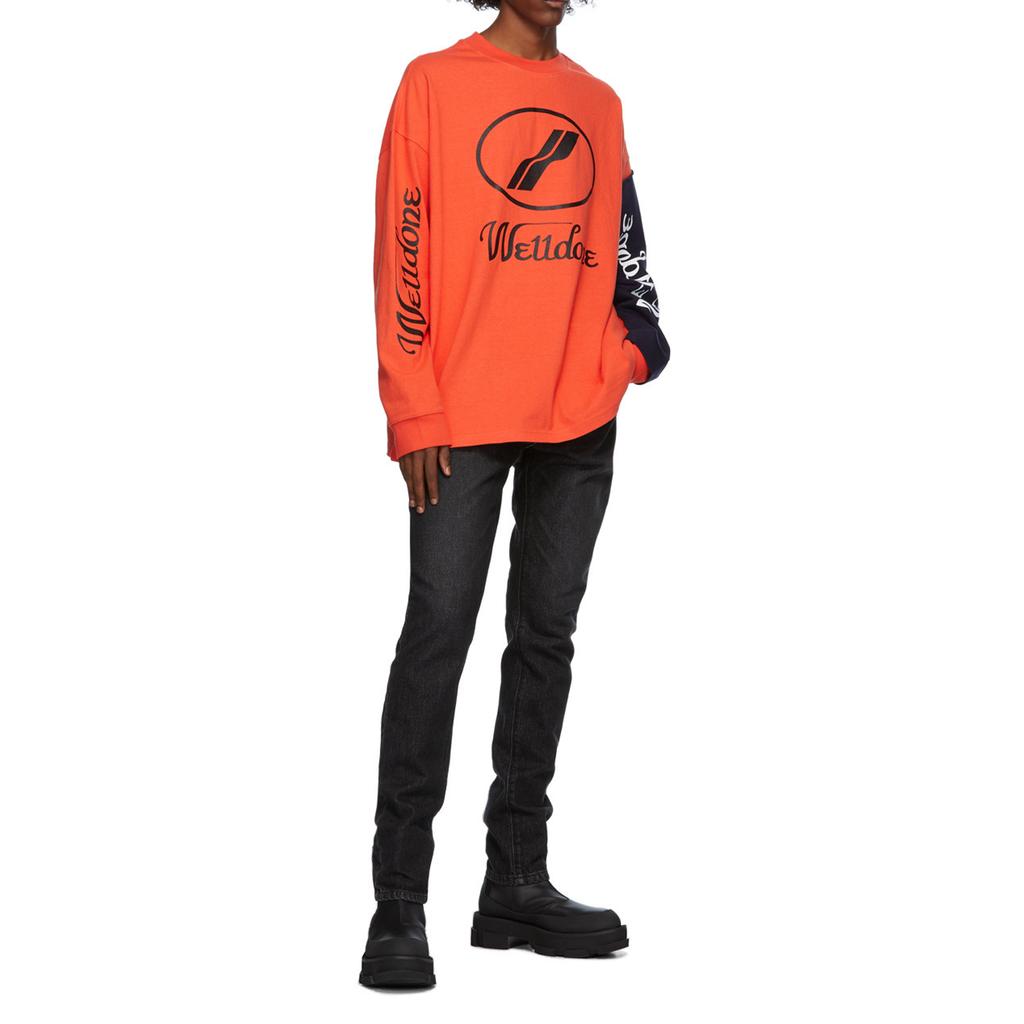 WE11DONE Logo Patchwork Streetwear T-Shirt Unisex Tops Orange WD-TP7-20-083-U-OR
