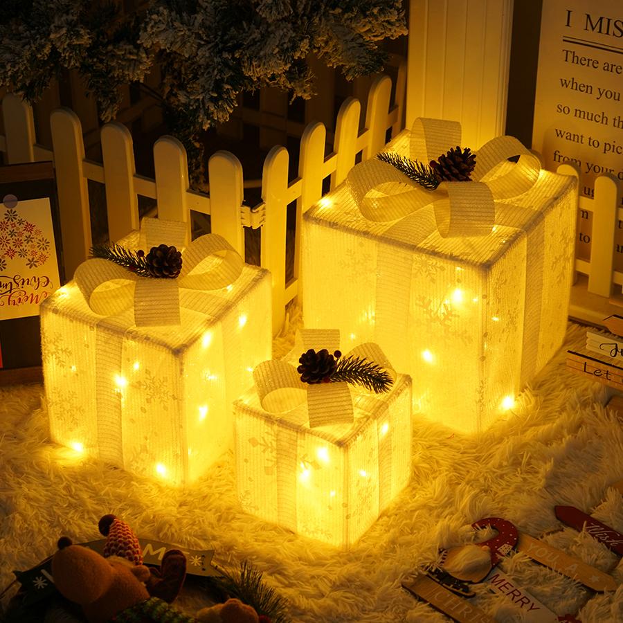 New Snowflake Christmas Gift Box 3-Piece Set Christmas Products Birthday Party Decoration Props Pendant Atmosphere Lights