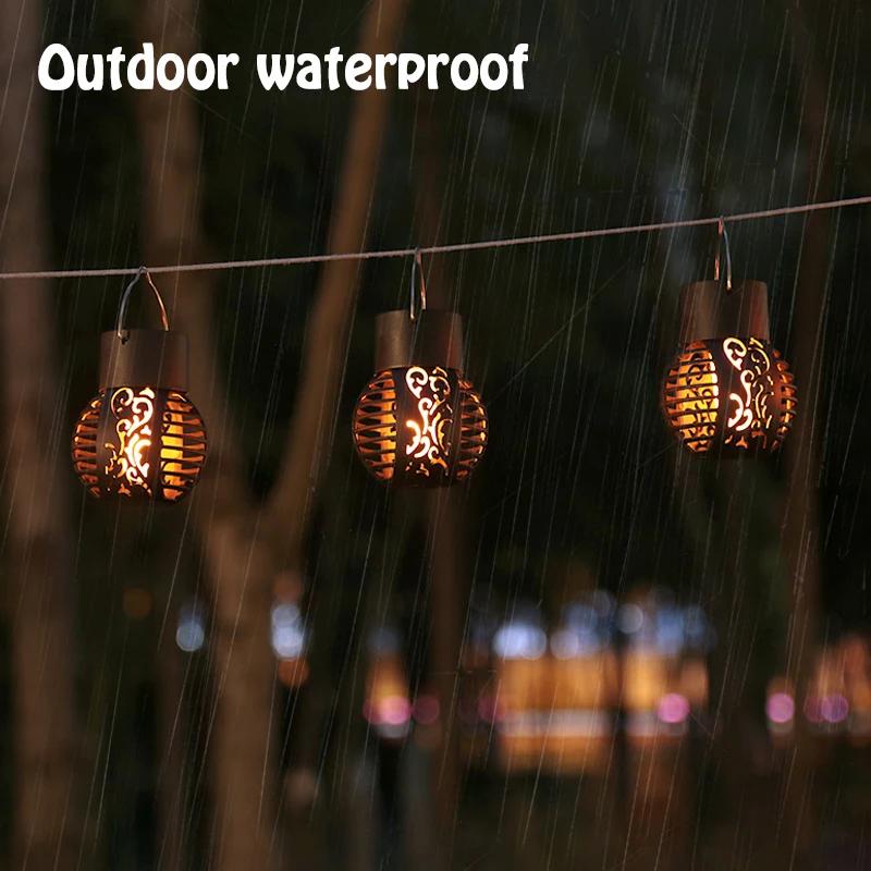 Solar Flame Light Garden Lights Outdoor Waterproof Solar Hanging Lantern Hollow Flickering Flame Lawn Lamp for Garden Patio