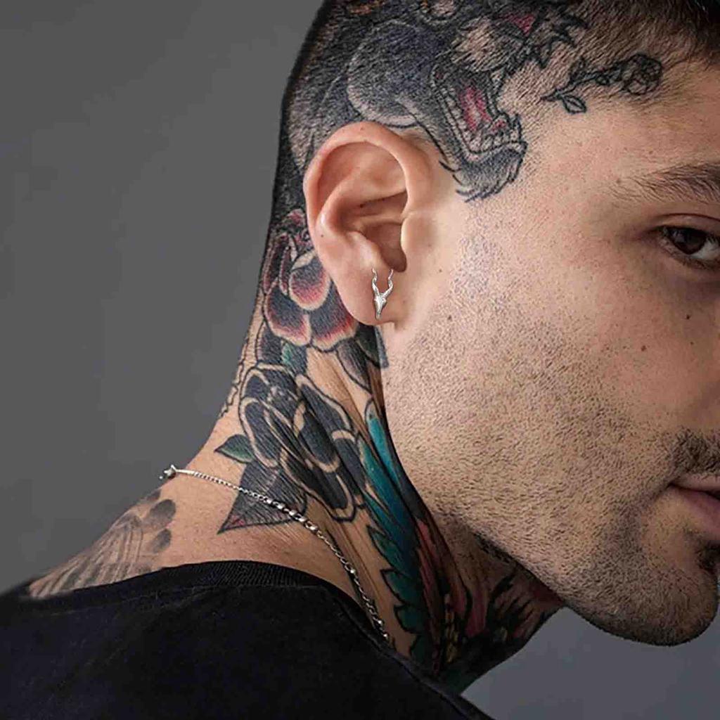 Vnox Gothic Goat Earrings for Men Boy, Punk Rock Metal Goat Head Skull Skeleton Stud Earrings, Cool Unisex Ear Jewelry