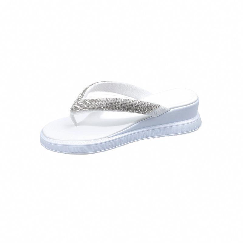 Large size flip-flops 2025 new summer slope heel cool slippers fashionable rhinestone outer wear toe slippers women