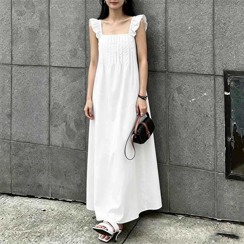 ZANZEA Women Elegant Square Collar Loose Casual Sleeveless Long Dress S белый