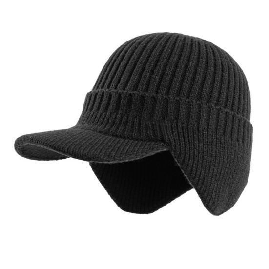 

Men Knitted Hat with Fleece Lining All-Weather Protection Ear Coverage Hat Stretchy Design Winter Windproof Hat