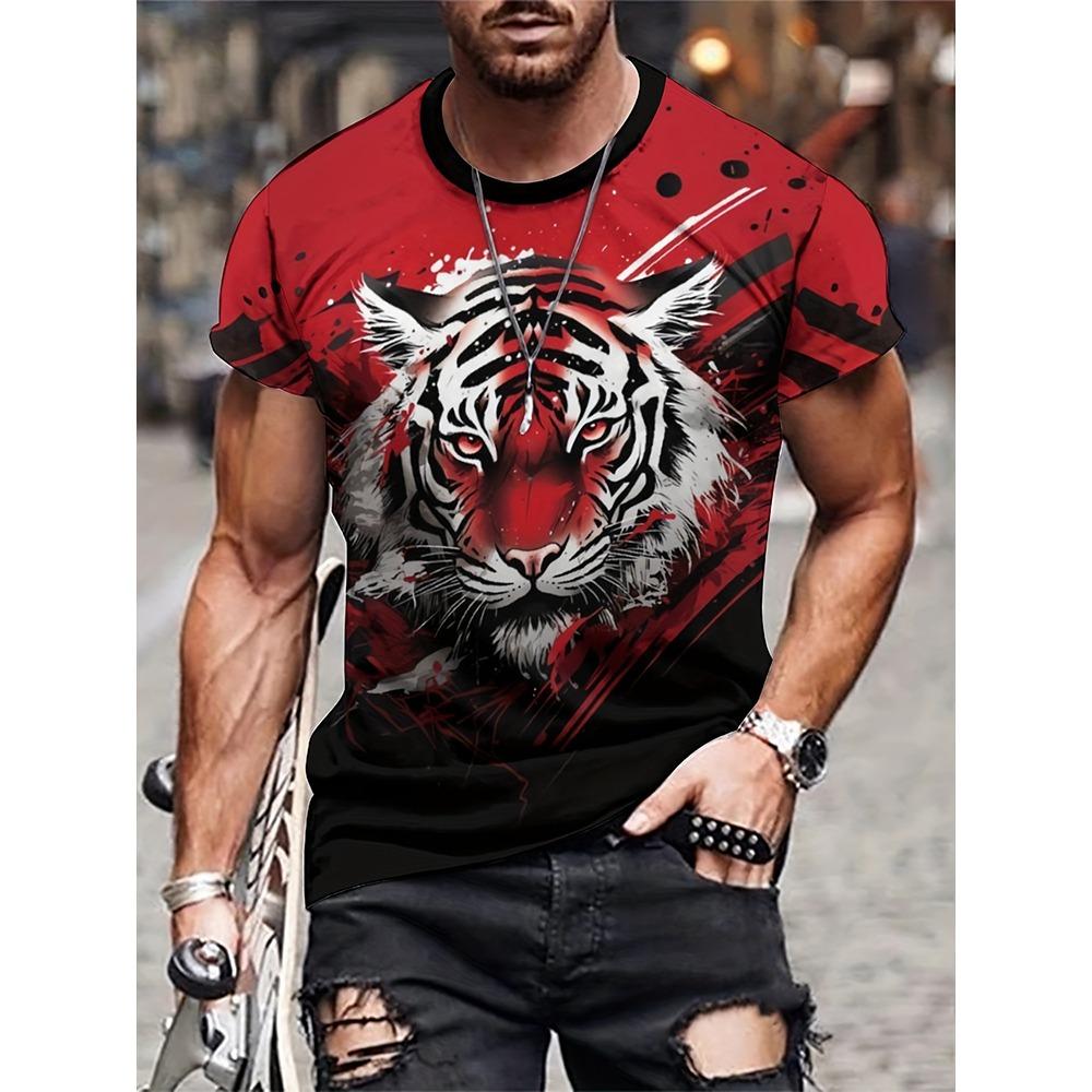Summer urban fashion men's top outdoor sports street men's short sleeved daily casual men's T-shirt 3D lion print