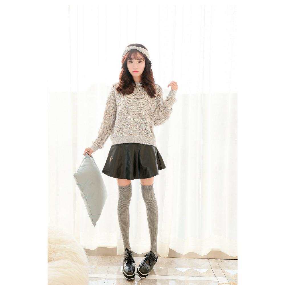 Japan and South Korea Thin Vertical Strip Knee Socks Autumn and Winter New Japanese Drawstring Thin Stockings College Wind Cotton Women's Socks Tide