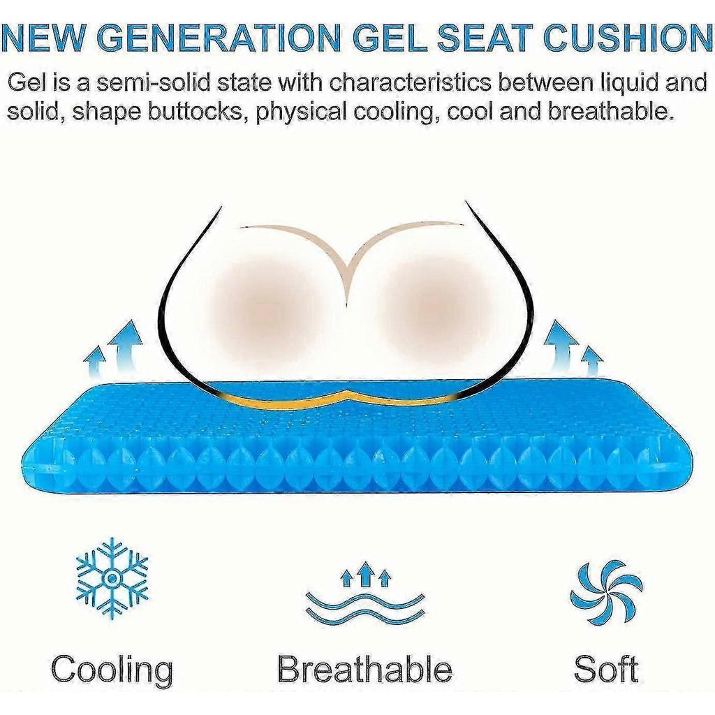 Double Thick Gel Seat Cushion with Non-slip Breathable Honeycomb Cover, Relieves Pressure & Back Pain