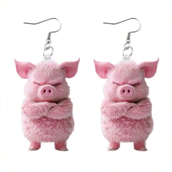 Pink Pig Dangle Earrings 2D Acrylic Pig Charm Earrings Lightweight Cute Angry Pig Earrings for Animal Lovers Daily Wear Casual Outings