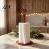 Wooden Paper Towel Dispenser Christmas Holder, 2D Roll with Snowman Kitchen Holiday Ornament Santa Patterns, Decorative Tissue Stand for Dining Table