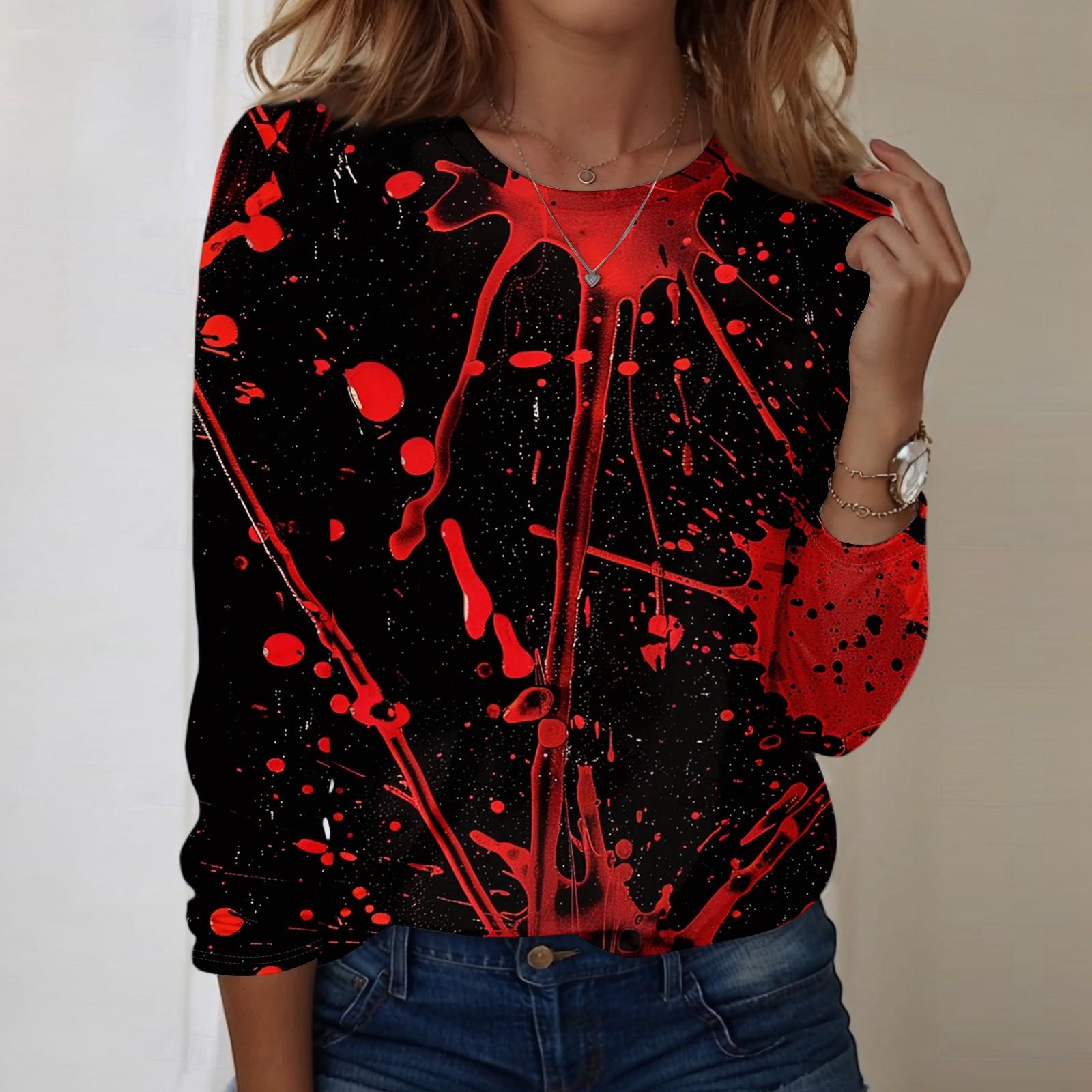 

Женский топ с круглым вырезом, свободного кроя, с длинными рукавами и принтом на Хэллоуин XXL чёрный