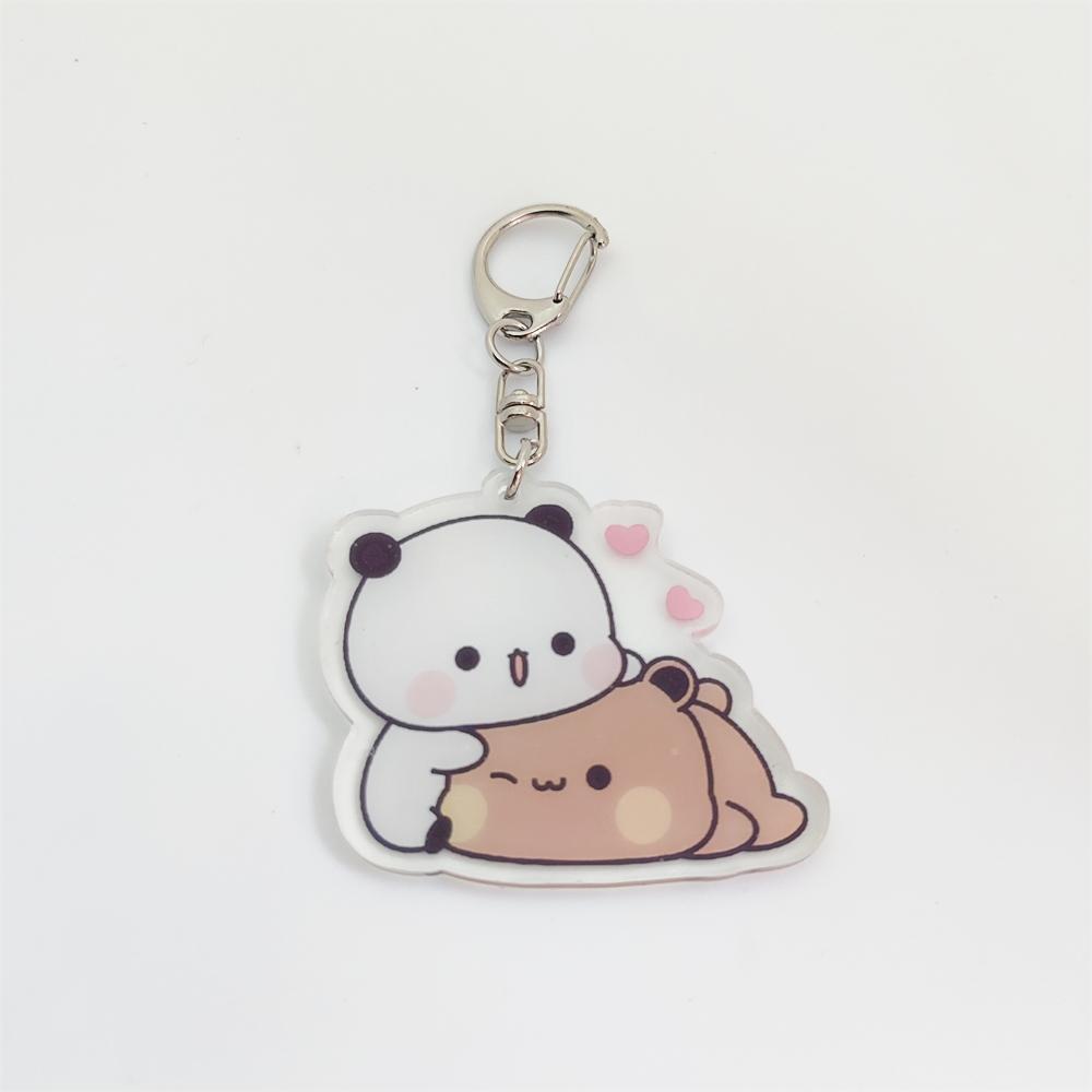 Cute  La bubuDudu Keychain Figure Couple Baby Grey Bear White Panda Key Chain Car Ring Jewelry Gifts Bag Pendant Accessories